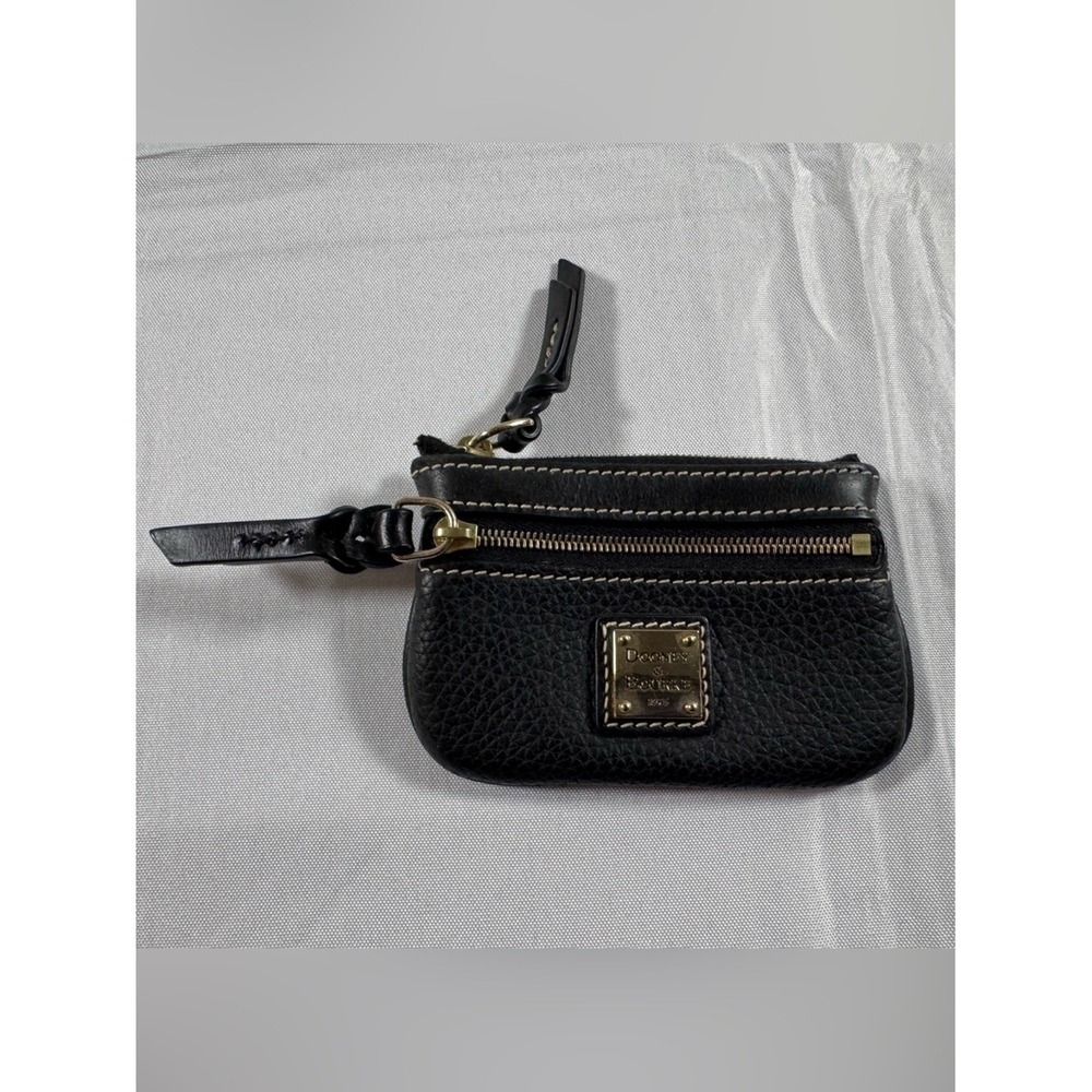 Dooney & Bourke Black Pebbled Leather Zip Pouch Change Purse/Card Holder